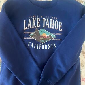 blue off the shoulder sweatshirt